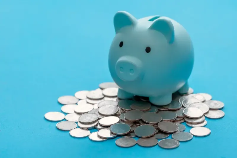 Piggy bank with coins underneath